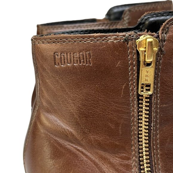 Cougar Boots Womens 7M Brown Leather Gold Tone Zip Almond Toe Block Ankle Shaft - Picture 7 of 10